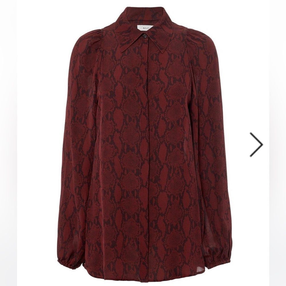 A.L.C
Lori Snake Print Blouse Snake Print Bordeaux 6 NWT and in packaging‎